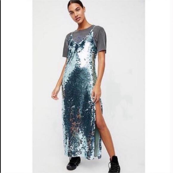 NWT Free People Paillette Party Sequin Maxi Dress Women's Mint Size Small - Picture 1 of 6